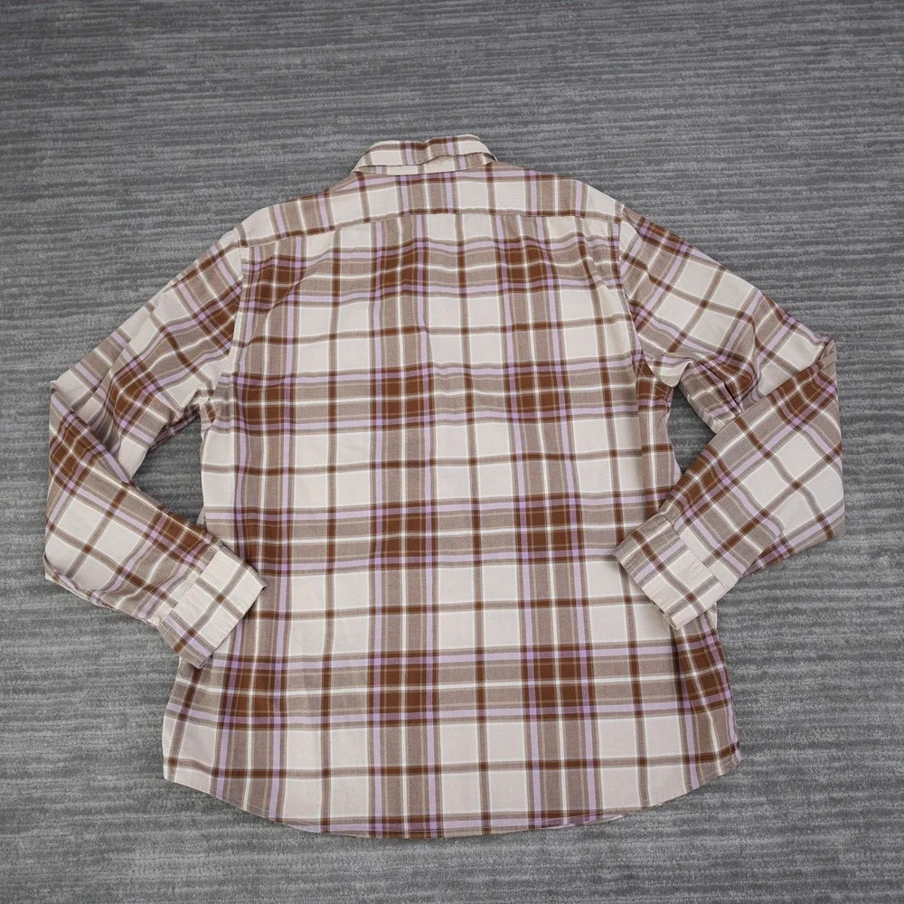 Banana Republic Shirt Men Slim Untucked Plaid Button‎ Down Brown Purple Large